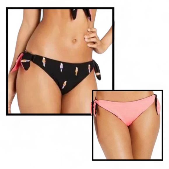 Kate Spade Flock Party Printed Reversible Side-Tie Bikini Bottoms - Picture 1 of 11